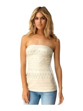 Sky ☀︎︎ Ewa Woven Leather Strapless Top ☀︎︎ Stretch Back ☀︎ Bone White ☀︎ Medium